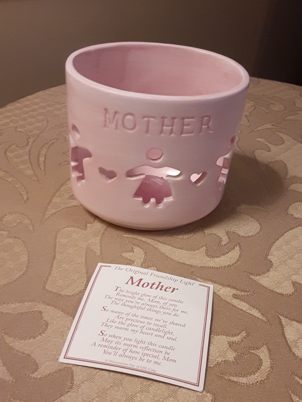 Friendship Light MOTHER Pink Ceramic Tea Light Holder